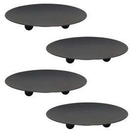 4 Pack 3.9in Iron Plate Candle Holder, Black