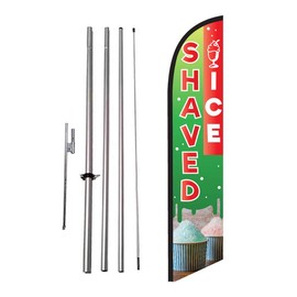Shaved Ice Outdoor Sign. Advertising Feather Banner Swooper Flag Set with 15 Foot Flag Pole Kit and Ground Stake, Outdoor Signs