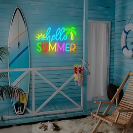 FuugZze Hello Summer Neon Signs for Wall Decor Hello Summer Neon Lights for Bedroom Dimmable Led Signs for Bedroom Wall Decorations for Home Office Beach