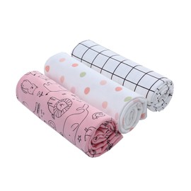 LAT Baby Swaddling Cloth for Newborns, Muslin Blanket, 90 x 90 cm, Set of 3, Cotton Baby Muslin Cloth, Burp Cloth, Baby Blanket, Baby Swaddle Blanket (Animals + Dots + Check)