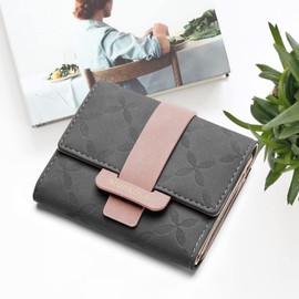MUIIKOLA Women's RFID Blocking Purse Vegan Leather Small Women's Purse with 5 Card Slots and 1 ID Window, Darkgrey-S, rfid wallet