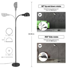 MHYFYH Adjustable LED Floor Lamp with Flexible Gooseneck, Rotatable Shade, E26 Socket, Sturdy 10" Base – Modern Reading Light for Living Room, Bedroom, Office (Black)