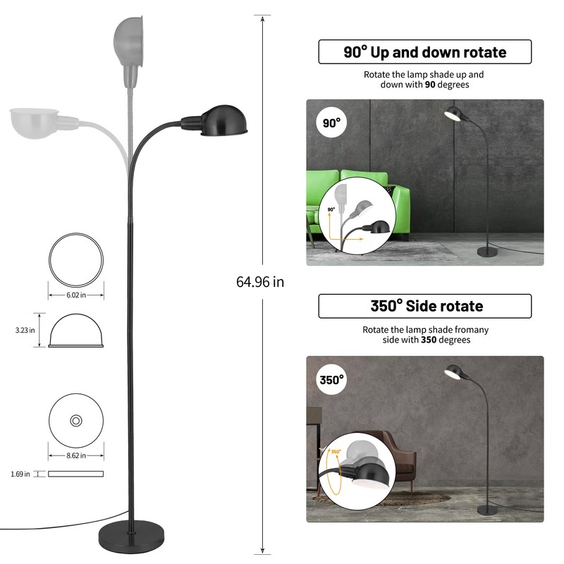 MHYFYH Adjustable LED Floor Lamp with Flexible Gooseneck, Rotatable Shade,