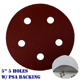 5" 5 Holes Sanding Paper Disc Sandpaper Adhesive PSA Backing Peel and Stick Compatible for Porter Cable 333 334 Palm random Sander (30X 60 Grit)
