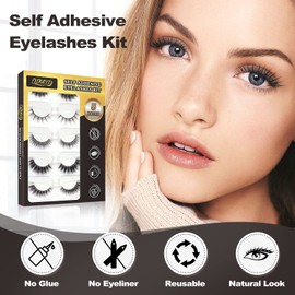 Reusable Self Adhesive Eyelashes Without Glue - 5 Pairs Natural Fluffy False Eyelashes - Soft and Natural Look Lashes with Tweezers - No Glue Needed! Gift for Beginners - Waterproof and Mink