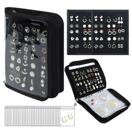 Meneng Earring Travel Case Organizer: Transparent Jewelry Storage Book with 20 PVC Pages + 2 Velvet Sheets - Crush Proof Jewelry Binder for Bloggers