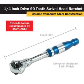 Titan 12167 1/4-Inch Drive x 6-1/2-Inch 90-Tooth Swivel Head Ratchet