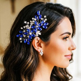 Rhinestone Wedding Hair Comb Silver Bridal Hair Accessories Crystal Hair Clip for Bride and Women (Blue Silver)