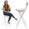 Folding Bar Stool with Backrest Set of 2, White Modern