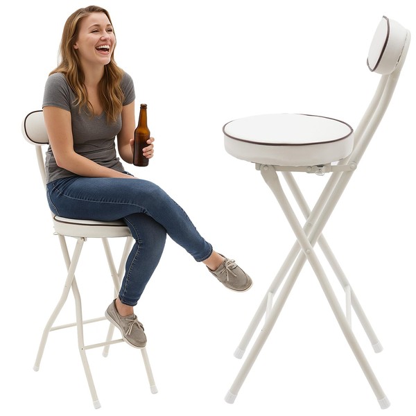 Folding Bar Stool with Backrest Set of 2, White Modern
