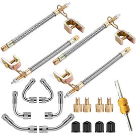 Extensión de Vástago de Válvula, 4 piezas de 7 pulgadas/180 mm de extensión de vástago de válvula trenzada de acero inoxidable doble flexible, 6 piezas de adaptadores de válvula de latón de 45, 90