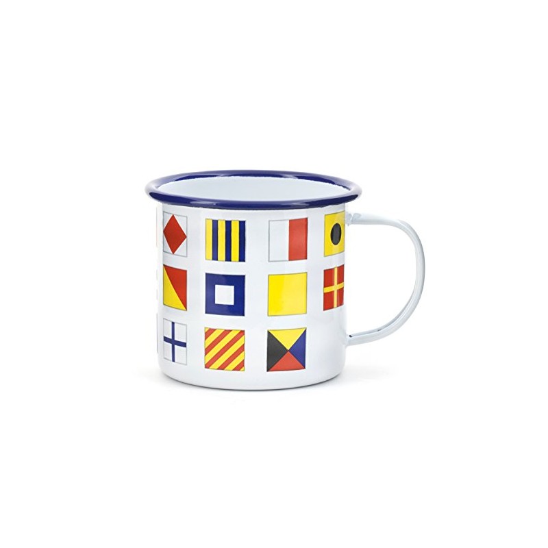 Kikkerland Enamel Cup Nautical Flags, White, 8.1x8.9x11.7 cm