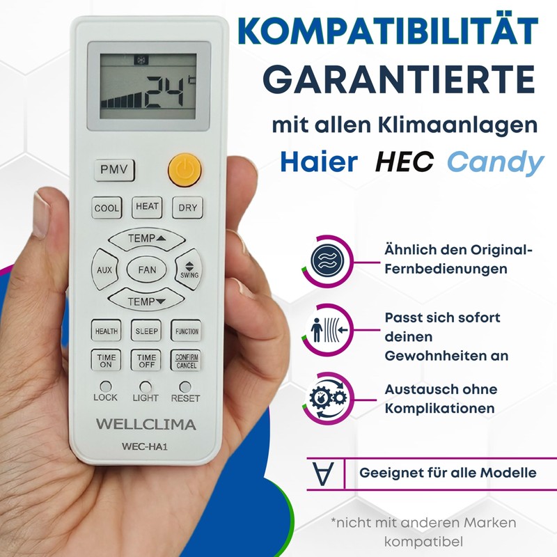 Wellclima WEC-HA1 Remote Control for Haier Air Conditioners for HEC,