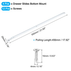 uxcell 2 Pair Drawer Slides, 22 Inch Soft Close Drawer Slide Heavy Duty Side Bottom Mount Drawer Glides Replacement for Cabinet Dresser Drawers