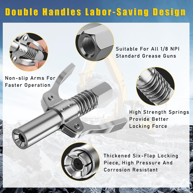 Ziciner Grease Gun Coupler, Double Handles Quick Lock Release Grease