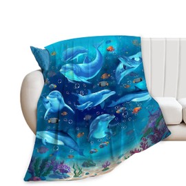 Funny Dolphin Blanket Soft Cozy Cute Dolphin Fleece Throw Blanket Warm Ocean Nautical Flannel Plush Bedding Stuff Decor Blankets Gifts for Lover Girls Boys Kids Women Adults Bed Travel 40"x50"