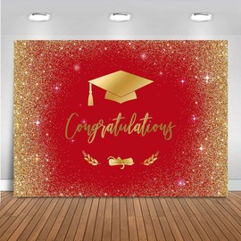Mocsicka Congratulate Graduation Backdrop Class of 2025 Golden Glitter Bokeh Spots Photography Background Graduation Cap Design Gold Dots Decorations Photo Studio Booth Props