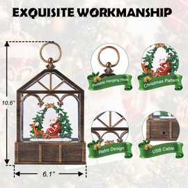 Christmas Snow Globes Musical Lantern Snow Globe Santa Clause Reindeer Sleigh Water Snow Globe Glittering Portable Hanging Tabletop Decorative Lantern Christmas Home Décor