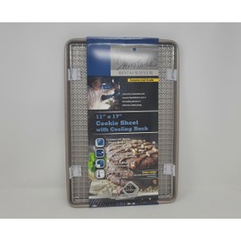 David Burke Kitchen Commercial Weight Non-Stick Bakeware Large Cookie Sheet Pan With Cooling Rack 17 X 11" Bronze