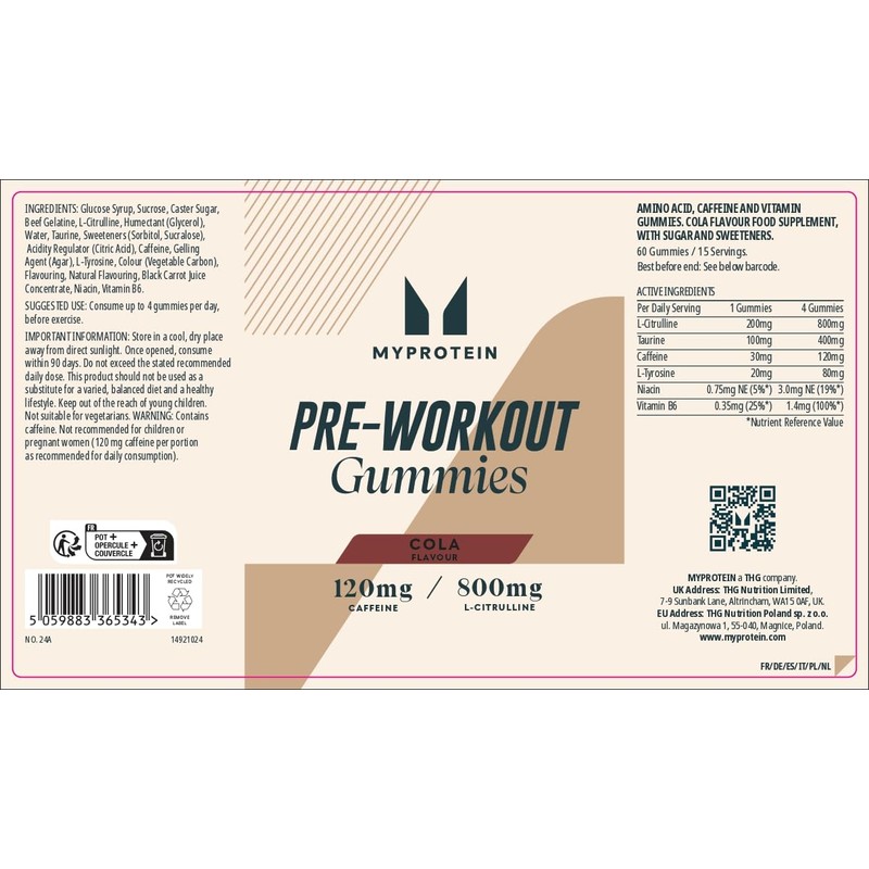 Myprotein Pre-Workout Gummies – Cola Flavour – Energy-Boosting Caffeine Gummies