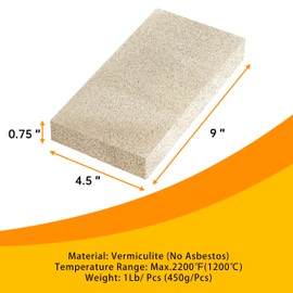 Firebricks,Fire Bricks for Wood Stove,High Temperature Resistant Vermiculite Bricks(2700F),Cuttable and Drillable,Ideal for Wood Stoves and Fireplaces,Size 9" x 4-1/2" x 3/4", 6 Pack