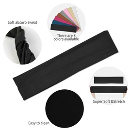 4 Pcs Sports Headbands for Women, Non Slip Elastic Hair Bands, Soft Fabric Hair Wraps for Workout, Yoga, Running, and Daily Sports (Black)