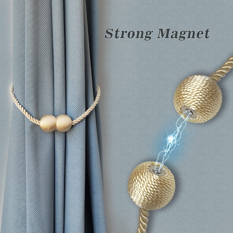 Hion Magnetic Curtain Tiebacks Gray Blue 2 Pack, Curtain Tiebacks