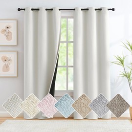 White Linen Blackout Curtains for Bedroom Short Thermal Insulated Energy Saving Window Panels Farmhouse Burlap Texture Drapes for Living Room 2 Panels Set Grommet Top 40"x 45"x2