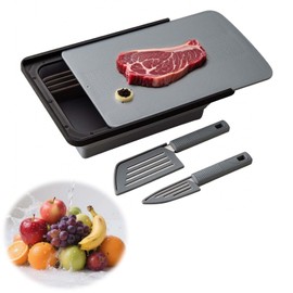 Collapsible Drainer Basket , with Colander, Cutting Board and Knives, Multifunctional Kitchen Vegetable Washing Basket, Camping sink, Gifts for Camper Kitchen Organization, Picnic Essentials (Grey)