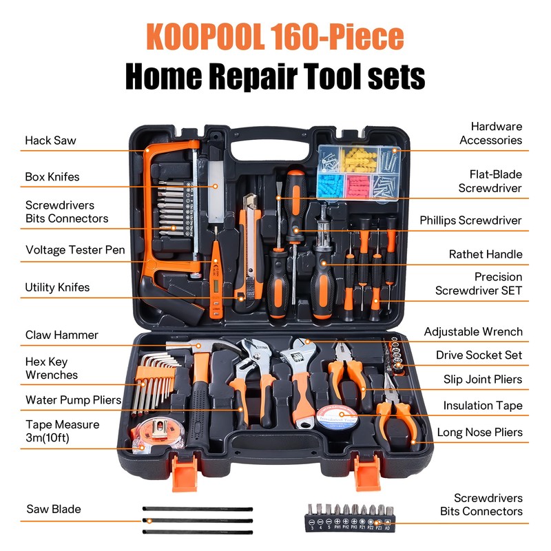 160-Piece Tool Set, General Household Hand Tool Kit, Auto Repair