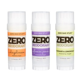 ZERO Deodorant – Oxygen Powered De-Stinkerizer – Long Lasting, All Natural, Baking Soda Free, Aluminum Free, Safe for Sensitive Skin, Safe for Kids, Shea Butter Solid (Most-Popular 3-Pack)