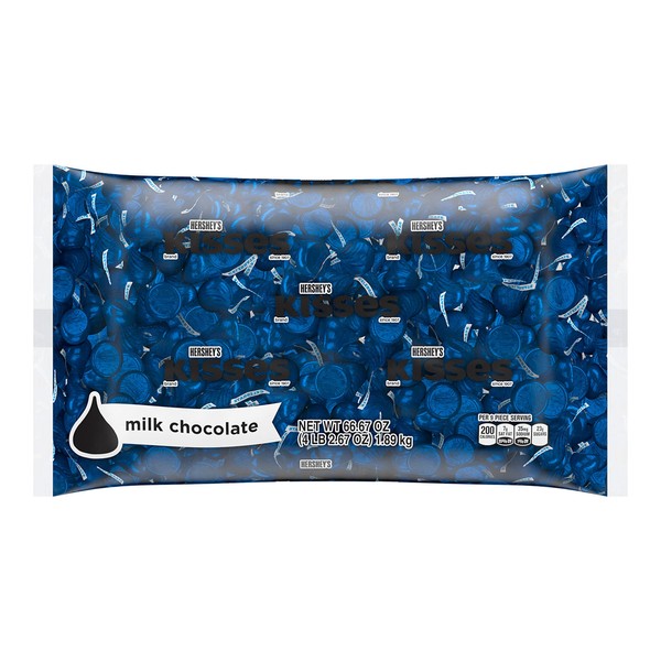 HERSHEY'S KISSES Dark Blue Foils Milk Chocolate Candy, Individually Wrapped, Gluten Free, 66.67 oz Bulk Bag (Approximately 400 Pieces)