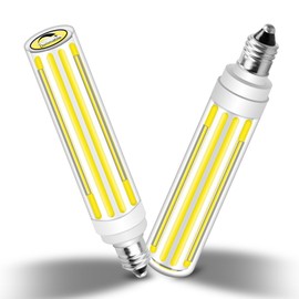 Megereet Updated Dimmable JDE11 120V 100W 120W Halogen Mini Candelabra Bulb Equivalent,T4 COB E11 Led Bulbs Dimmable,Daylight White 6000K,12W 1300LM JDE11 Ceiling Fan Light Bulbs,2 Packs