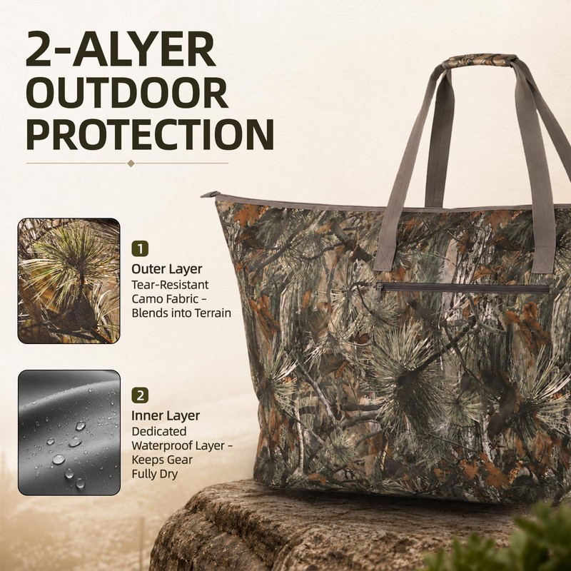 FUNHORUN Extra Large Camo Scent Proof Hunting Bag, 50x26" Waterproof