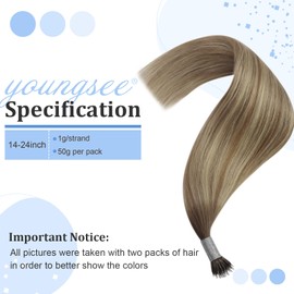 [New] YoungSee Nano Ring Hair Extensions Ombre Nano Link Hair Extensions Balayage Light Brown with Platinum Blonde Human Hair Extensions Nano Bead 18Inch Micro Nano Ring Hair 50G 50S