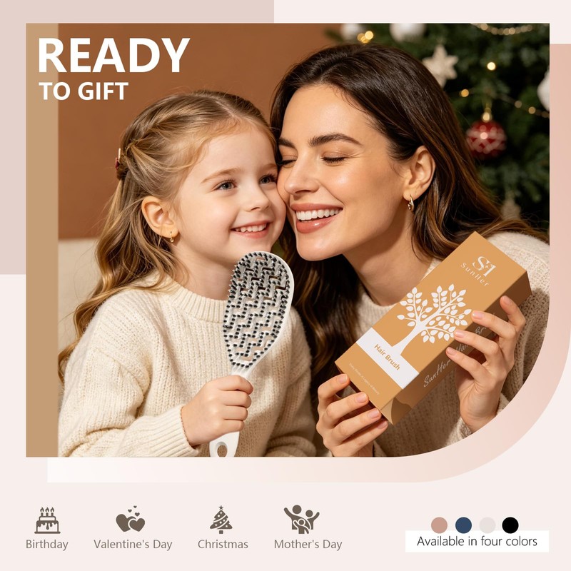 Boar Bristle Hair Brush, Curved Vented Brush for Wet Dry