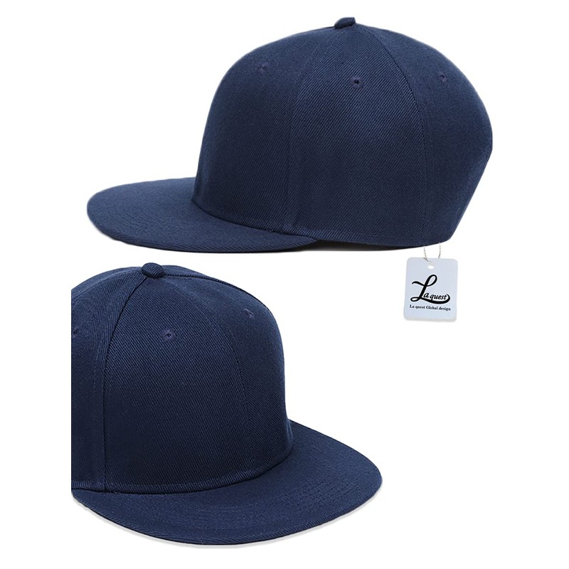 Laquest Simple Plain Snapback Cap, Flat Brim, navy