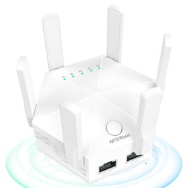 WLAN Verstärker Repeater mit 300 Mbps - WLAN Repeater Dual-Band 2.4GHz & 5.8GHz,WiFi Extender Booster,Internet Verstärker mit externen 4 * 2dBi Dual-Band-Antennen (Weiß)
