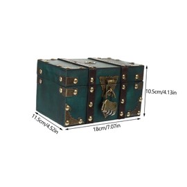 LABRIMP Pirate Treasure Chest with Lock Vintage Wooden Treasure Box for Jewelry Documents Rustic Decorative Storage Chest Wood Design for Organization