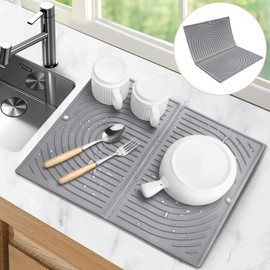 Tapete de Secado de Platos para Encimera de Cocina, Alfombrilla Escurreplatos de Silicona, Plegable, Resistente al Calor, Antideslizante Alfombra Fregadero para Cocina