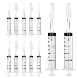 12 Pack 20ml/cc Plastic Syringes, Individually Sealed with Measurement & Cap for Feeding Pets, Liquid, Lip Gloss, Paint, Epoxy Resin, Oil, Watering Plants, Refilling…