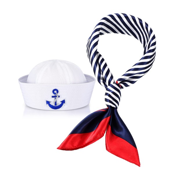 Geyoga Sailor Hat and Scarf Set for Women Men Sailor