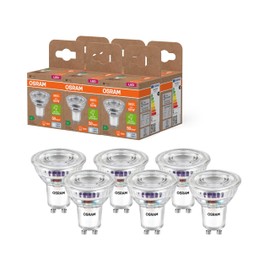 OSRAM Energy Class PAR16 LED Reflector Lamp 2 W 360 lm Cool White (4000K) Lead Free Glass with GU10 Energy Class A Base 50mm Diameter IP20.6-Pack