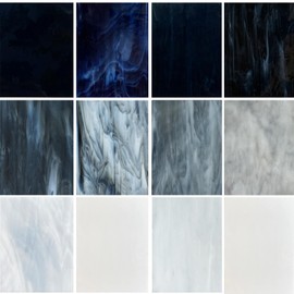 ILLUCKAI 12 Sheets Stained Glass Sheet Assorted Gray Black White Colors, 6 x 4 inch Stained Glass Supplies Mosaic Glass Tiles for Stained Glass Artwork Mosaic Crafts