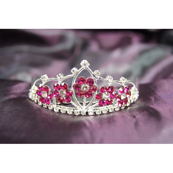 Beautiful Flower Bridal Wedding Tiara Crown with Hot Pink Crystal Party Accessories DH15764c
