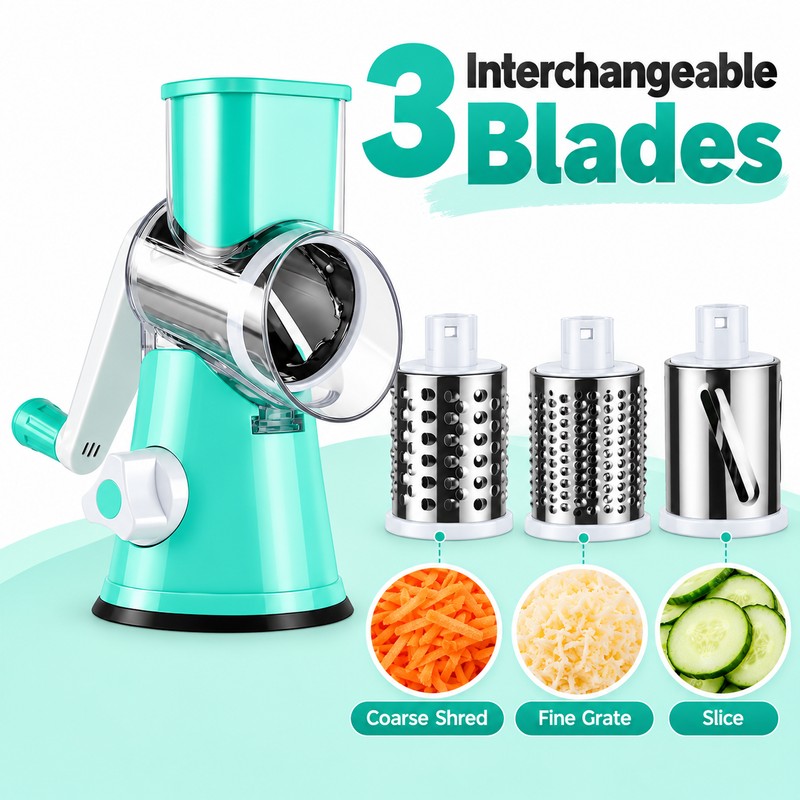 Rotary Cheese Grater for Everyday Food Prep – 3 Interchangeable