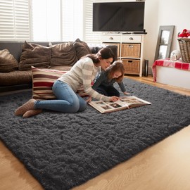 Comeet Super Soft Bedroom Rug Fluffy Carpets, 4 x 6 Feet, Light Blue Shaggy Area Rug for Living Room Bedroom Baby Room, Non-Slip Indoor Room Carpet for Kids Boys Girls Teen Nursery Dorm Home Decor