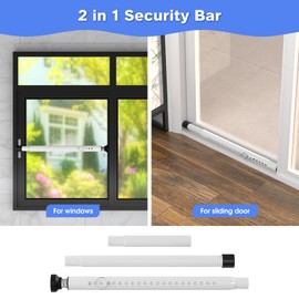 Sliding Door Security Bar,2Pcs 16 to 51 Inch Inside Sliding Patio Door Window Security Bar Stopper, Adjustable Window Locks Security Bars for Home Apartment Security, Sliding Glass Door Lock Hardware