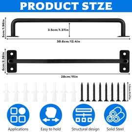 LiYiJiKeJi 2 Pcs Black Sliding Door Handles, 7.87" Hole Space Metal Pull Push Garden Gate Handles for Wooden Gates Shed Barn Door Bathroom Kitchen Cupboard Cabinet Garage Handle (280mm)