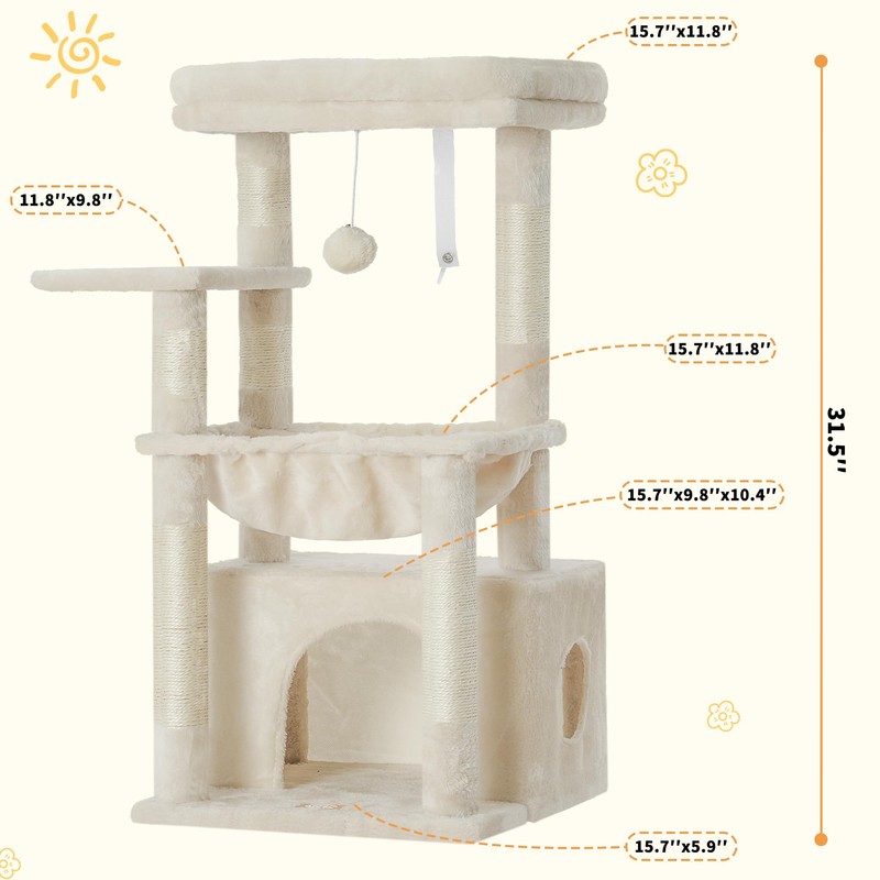 Heybly Cat Tree, Kitten Tower with Large Soft Cat Basket,
